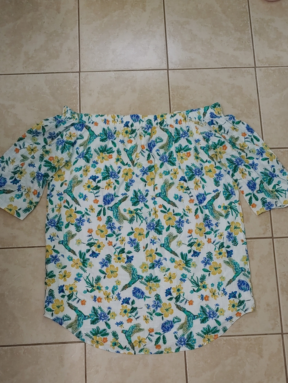 Tropical Floral Off The Shoulder Tunic Women’s XL White Watercolor Cotton Top